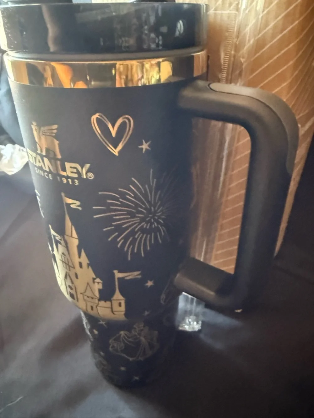 New Stanley 40oz Black & Gold Laser Engraved Disney Castle Stainless Tumbler - Picture 7 of 13